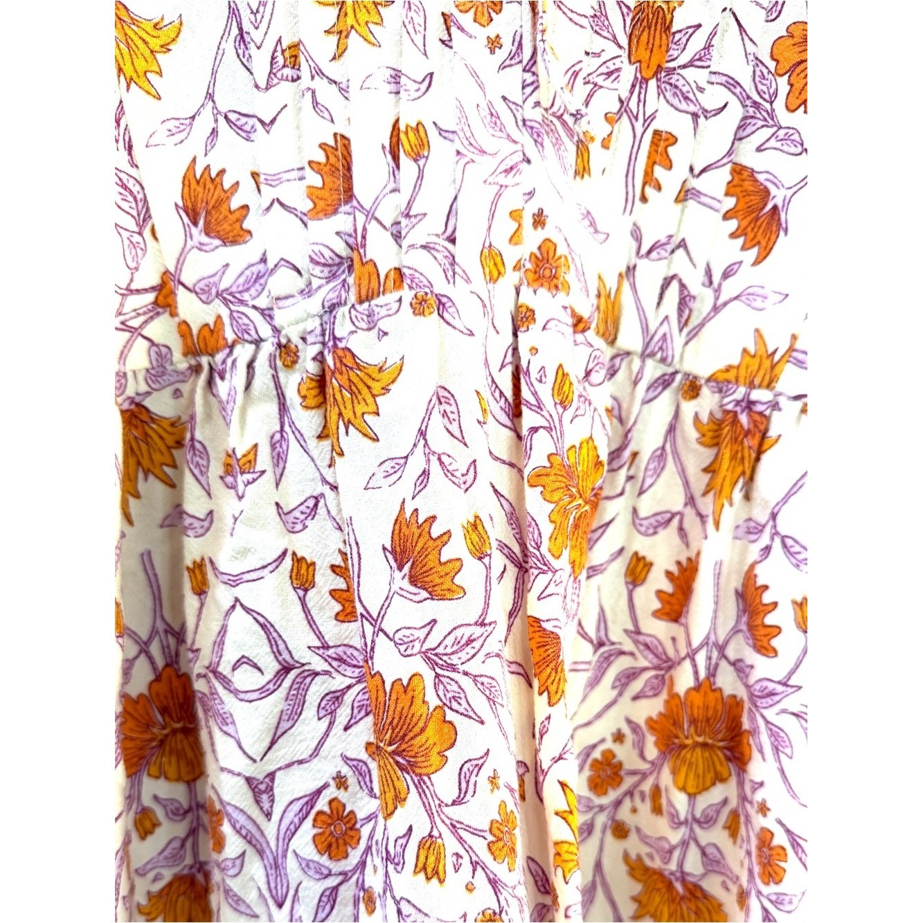 Floral Cotton Indian Block Print Fabric Mini Dress in Peach, Size XS-M