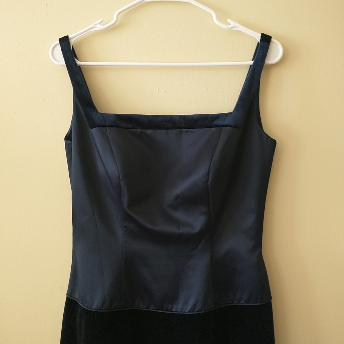 Vtg B2 Jasmine Maxi Dress Gown 10 Navy Blue Velour Square Neck Straps Formal Y2K