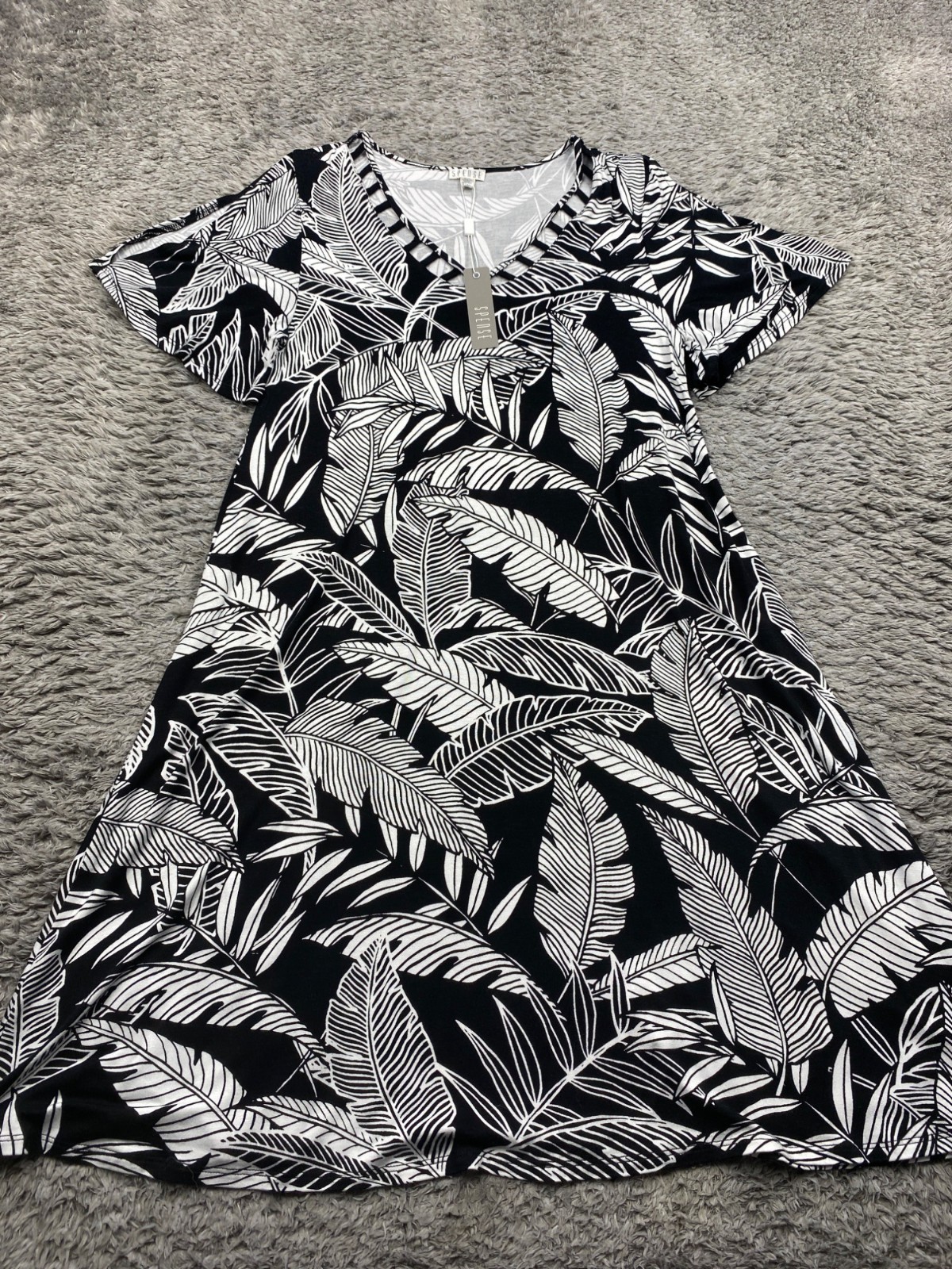Spense Dress Women Small Black Floral Leaf Hawaiian Tropic Summer Beachy NWT