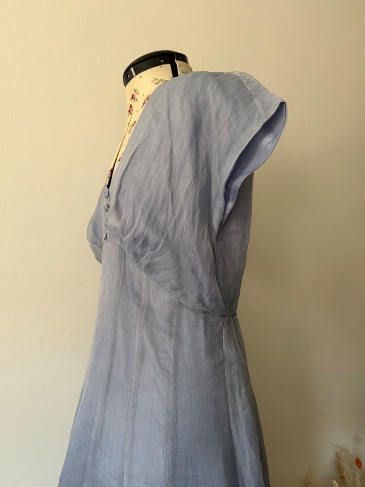 Nancy Mac 100% Pure Silk Dress Size 2 UK 8–10 Blue Shimmer Occasion Midi Dress