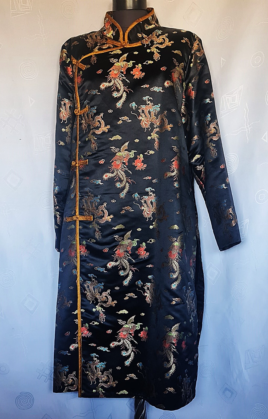 DRESS VINTAGE HIMALAYAN COUTURE CHEONGSAM DRAGON PHOENIX MANDARIN QIPAO US 18 46