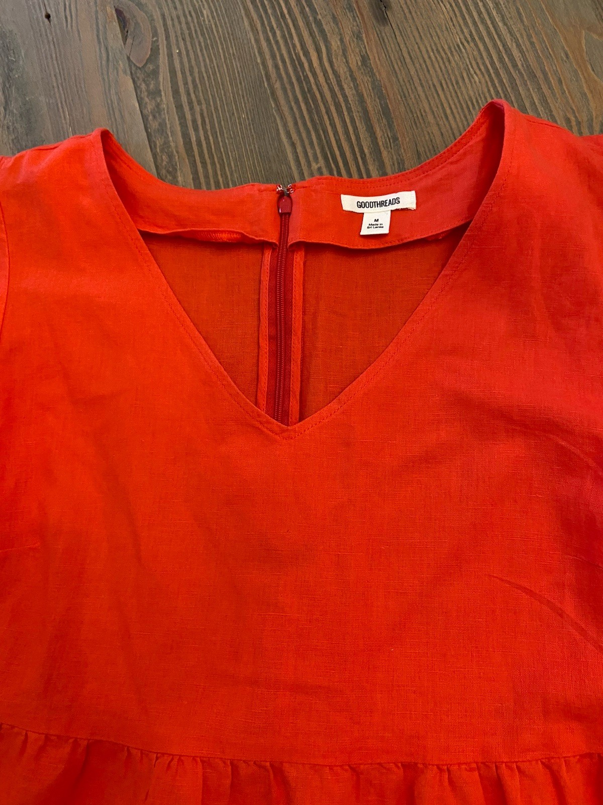 Goodthreads Linen Cotton Tiered Dress Women’s Medium Coral Red Flutter Sleeve