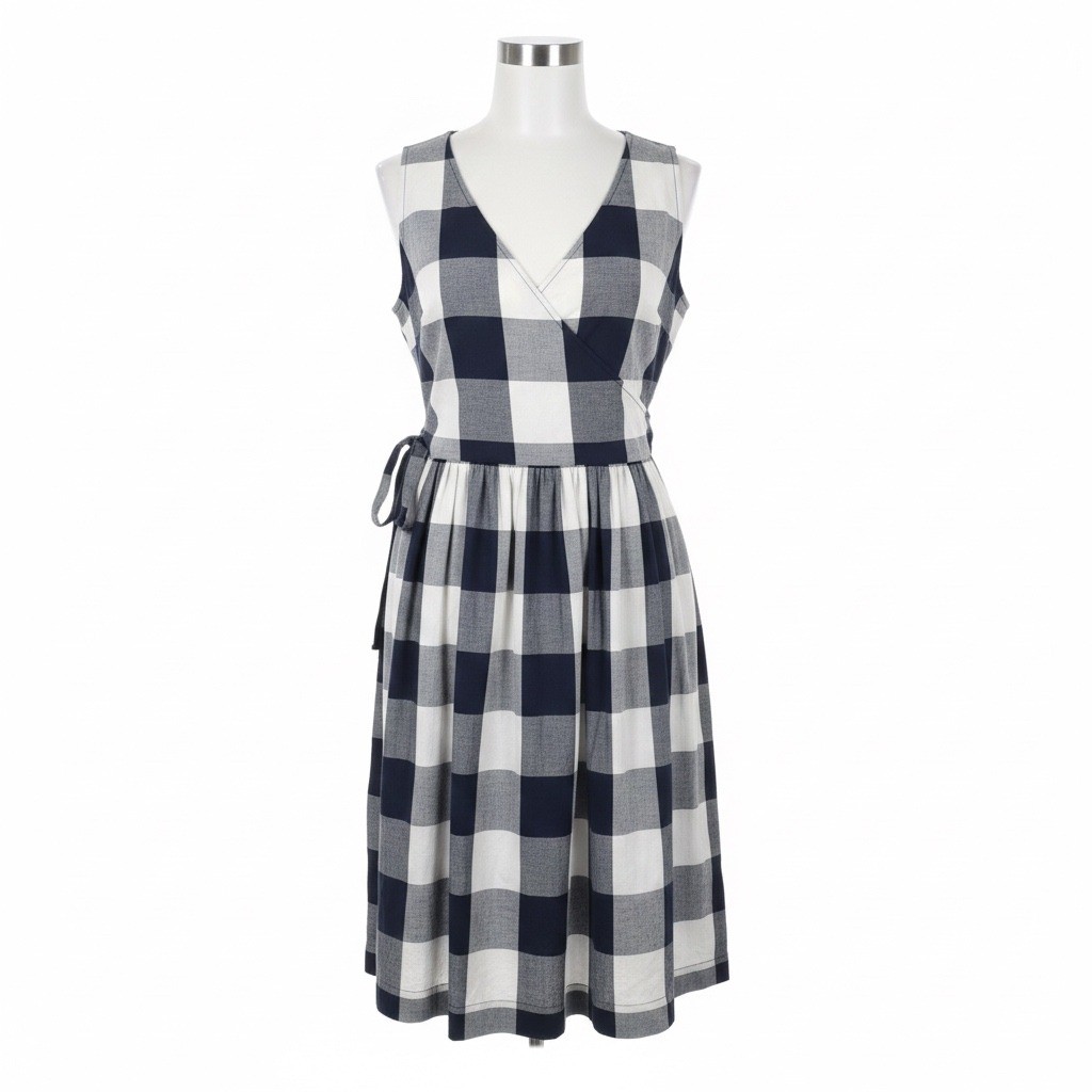 Tommy Hilfiger Buffalo Plaid Wrap Dress 4 Navy White Gingham Preppy Nautical