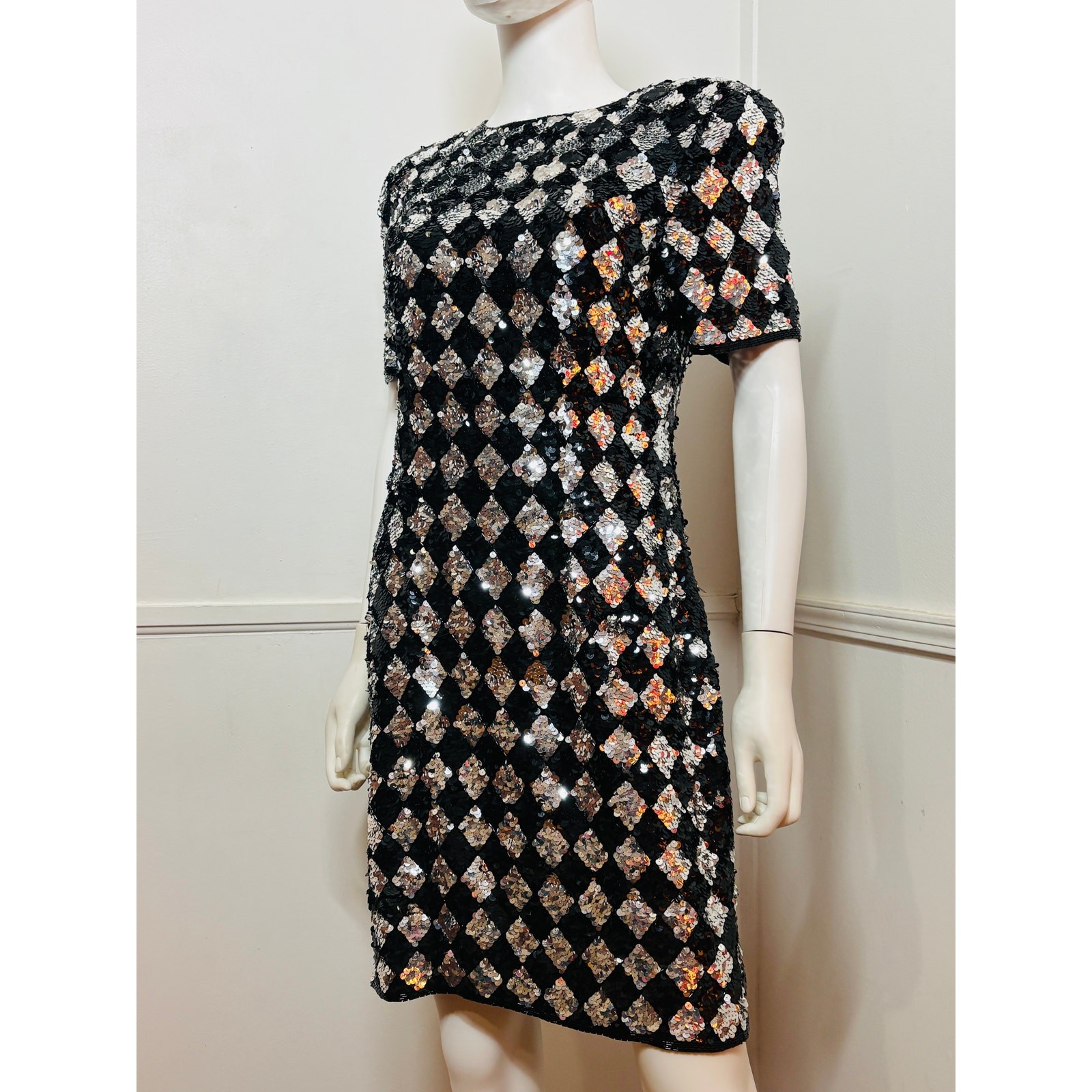 1980s Vintage NWT Harlequin Sequined Mini by A.J Bari