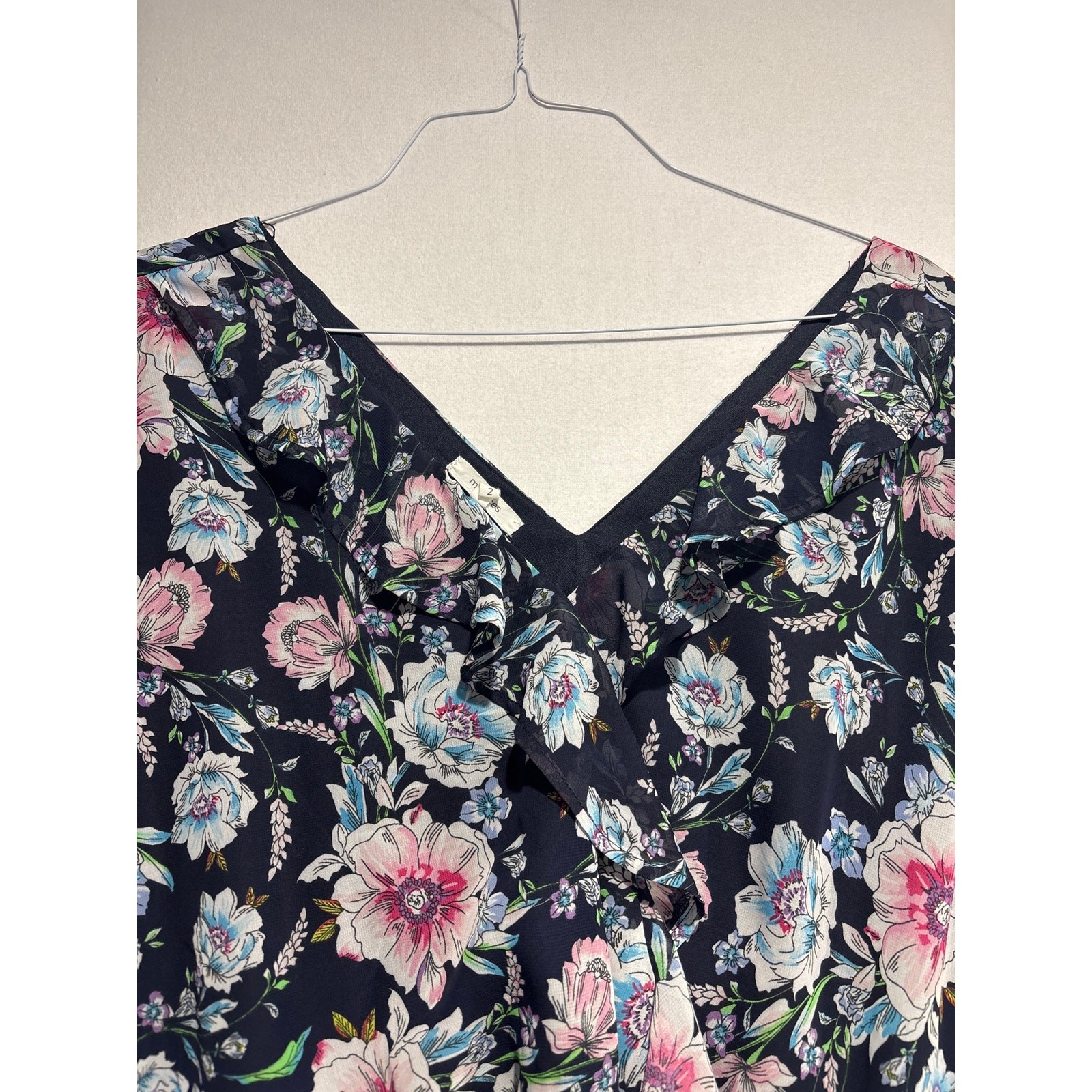 Maurices Blue Floral Ruffled Wrap Front V Neck Dress Mini 2