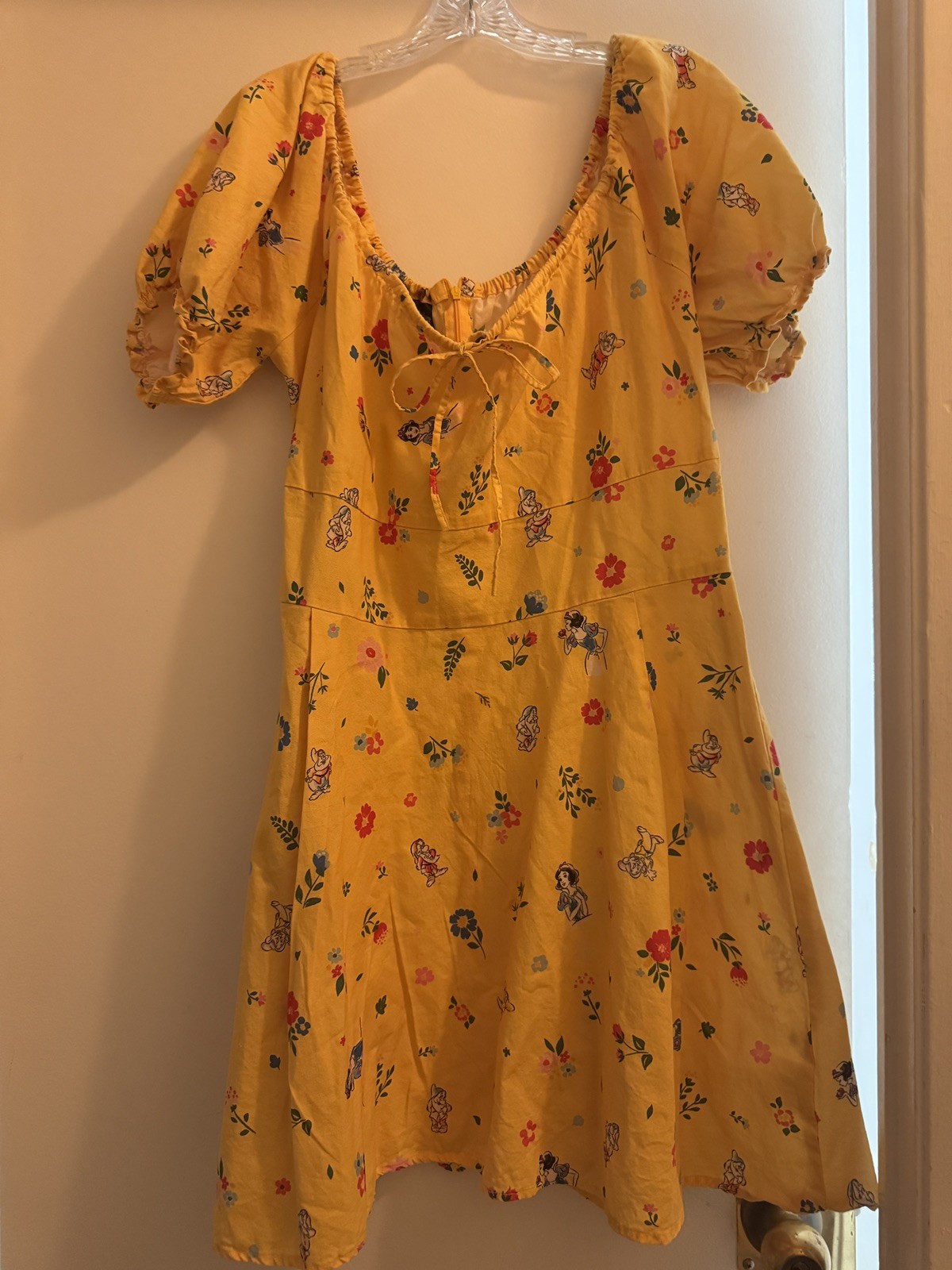 Cakeworthy Women Disney Snow White Dress 3XL Yellow Floral Puff Sleeve Mini