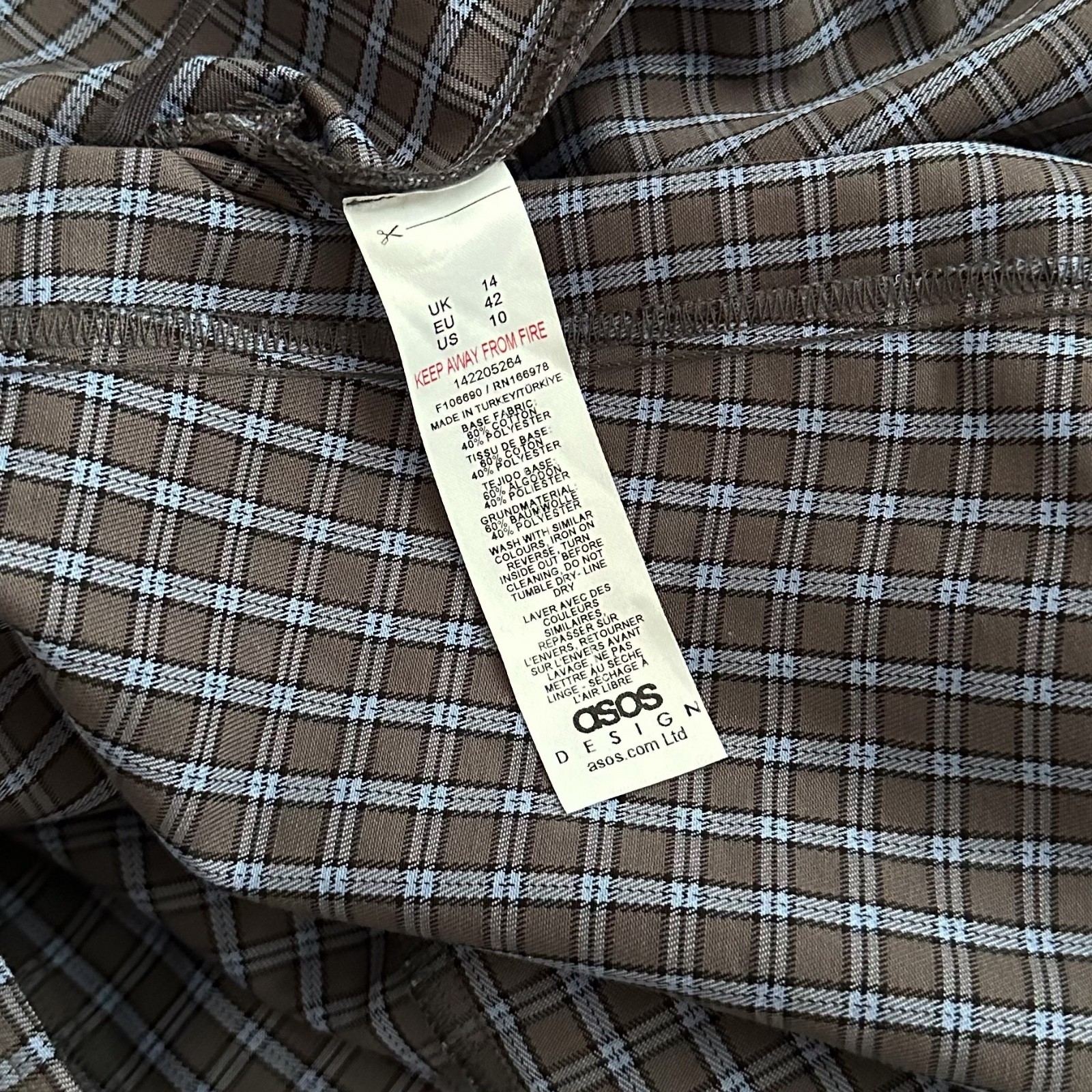 ASOS Blue Check Tie Back Cinch Waist Seam Detail Boat Neck Mini Dress 14