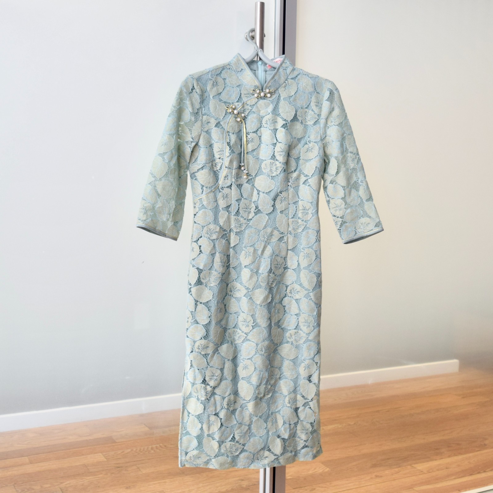 Green Lace Leaf Qipao Mini Dress – Chinese Cheongsam