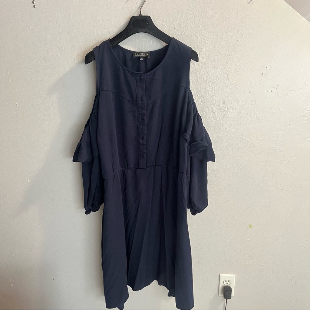 Eloquii Navy Blue Cold Shoulder Ruffle Detail Size 26