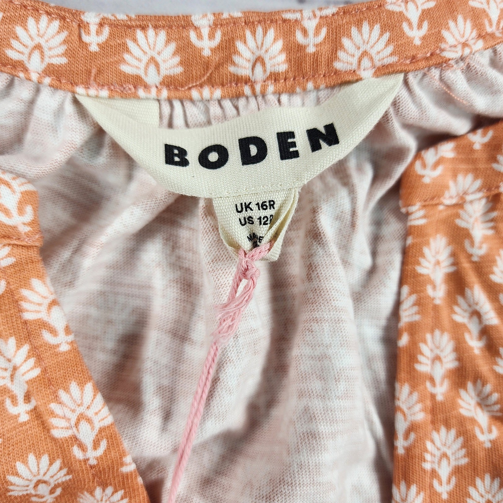 NWT Boden Notch-Neck Jersey Dress Orange Fan Print Tencel Modal 12R