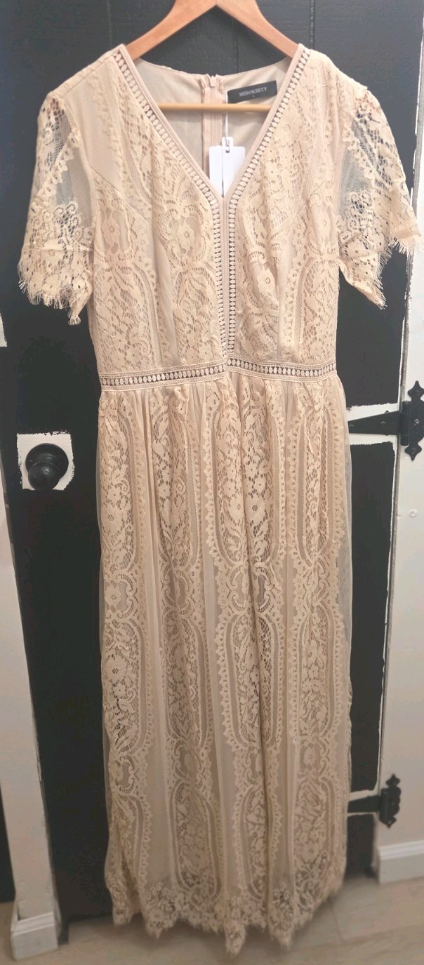 Merokeety V-neck Floral Lace Maxi Dress Boho Summer Bridesmaid Party Size L