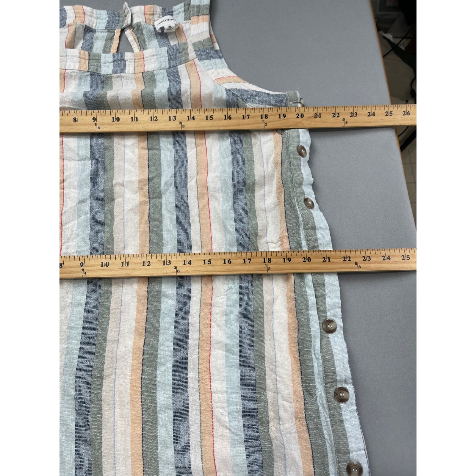 Forcynthia Linen Blend Striped Shift Dress XL Sleeveless Side Button Multi-Color