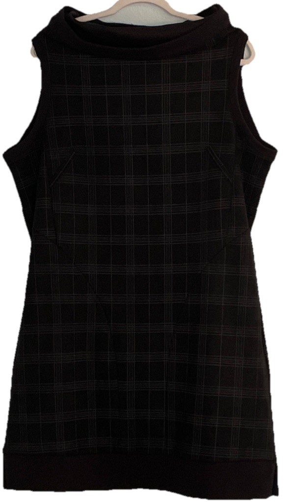 Ruti Black Plaid Dress M/L Draped Cowl Neck Midi Smocked Lagenlook Preppy
