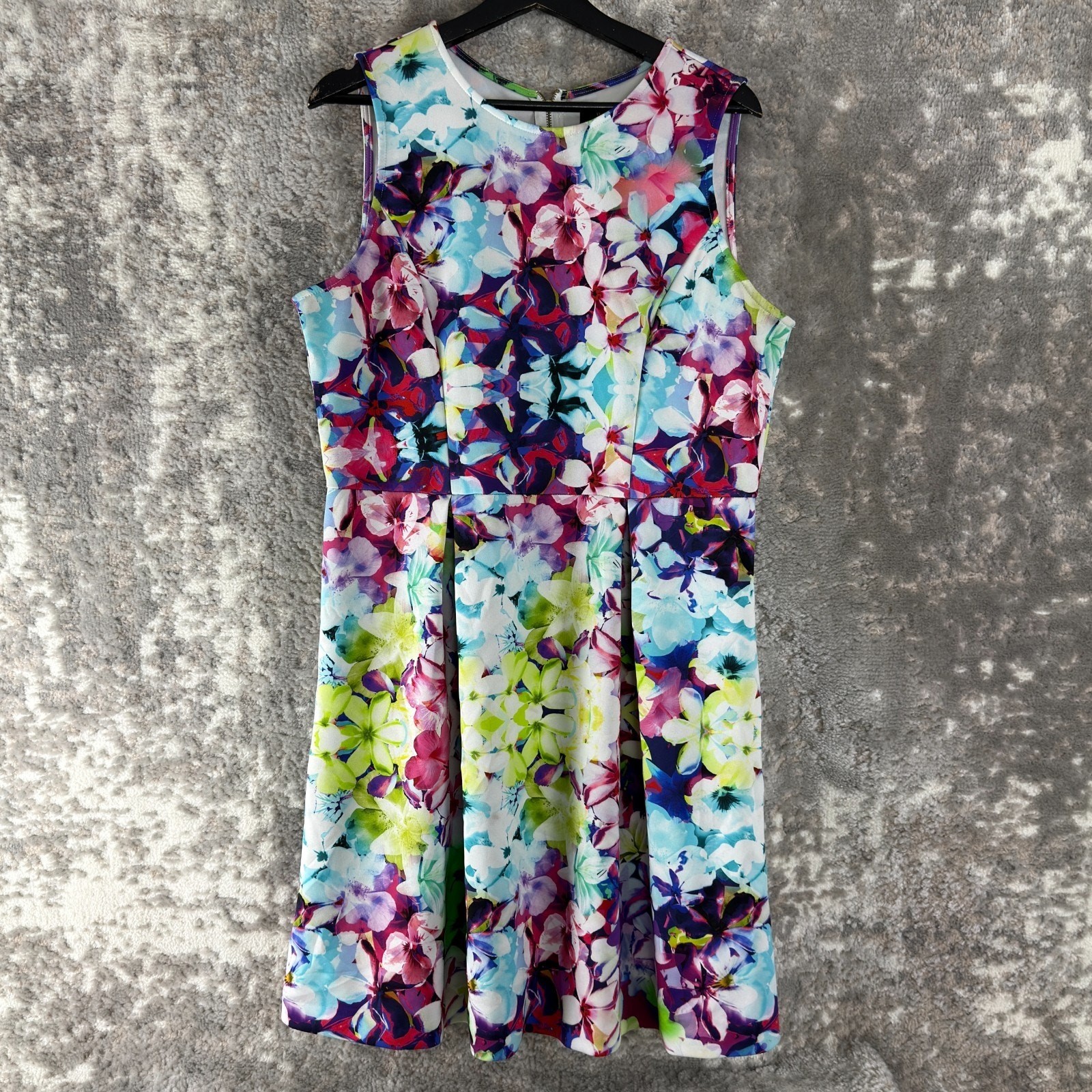 Worthington Size XL Knee Length Fit Flared Dress Colorful Sleeveless Zip Party