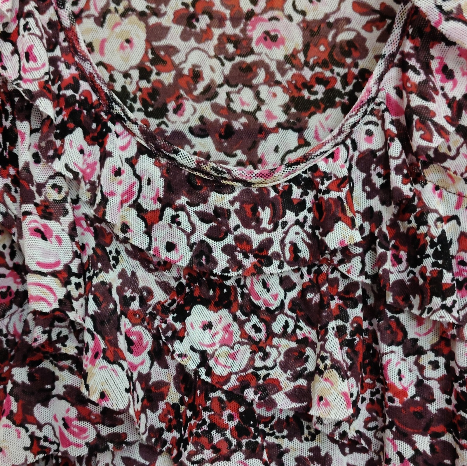 Express Women’s Black/Pink/White Floral Scoop Neck Ruffle Chiffon Mini Dress XS