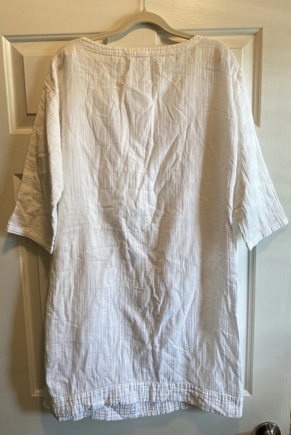 Eileen Fisher White Cotton Gauze Tunic Dress Resortwear Lagenlook Minimalist PS