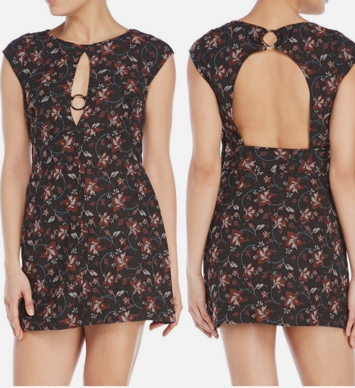 Free People Say Yes Dress 12 Black Floral Textured Knit Mini OB534348 $128