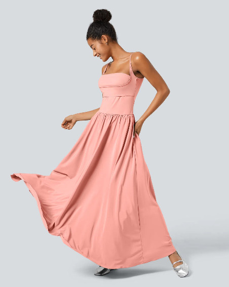 NWT Halara Breezeful Backless Side Pocket Flowy Flare Maxi Quick Dry Slip Dress