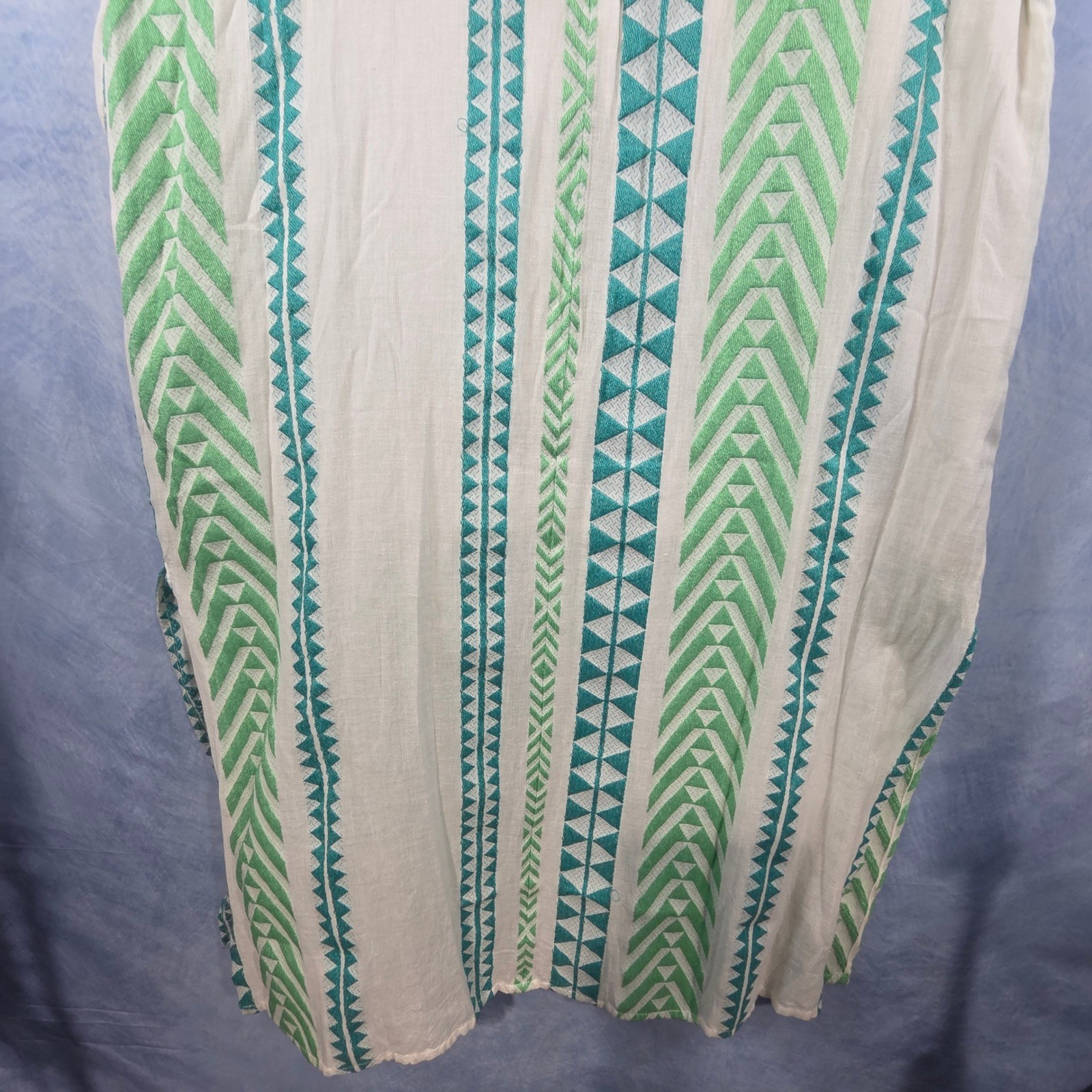 En Creme Green Geometric Aztec Print Midi Shirt Dress Belted NWT Size L