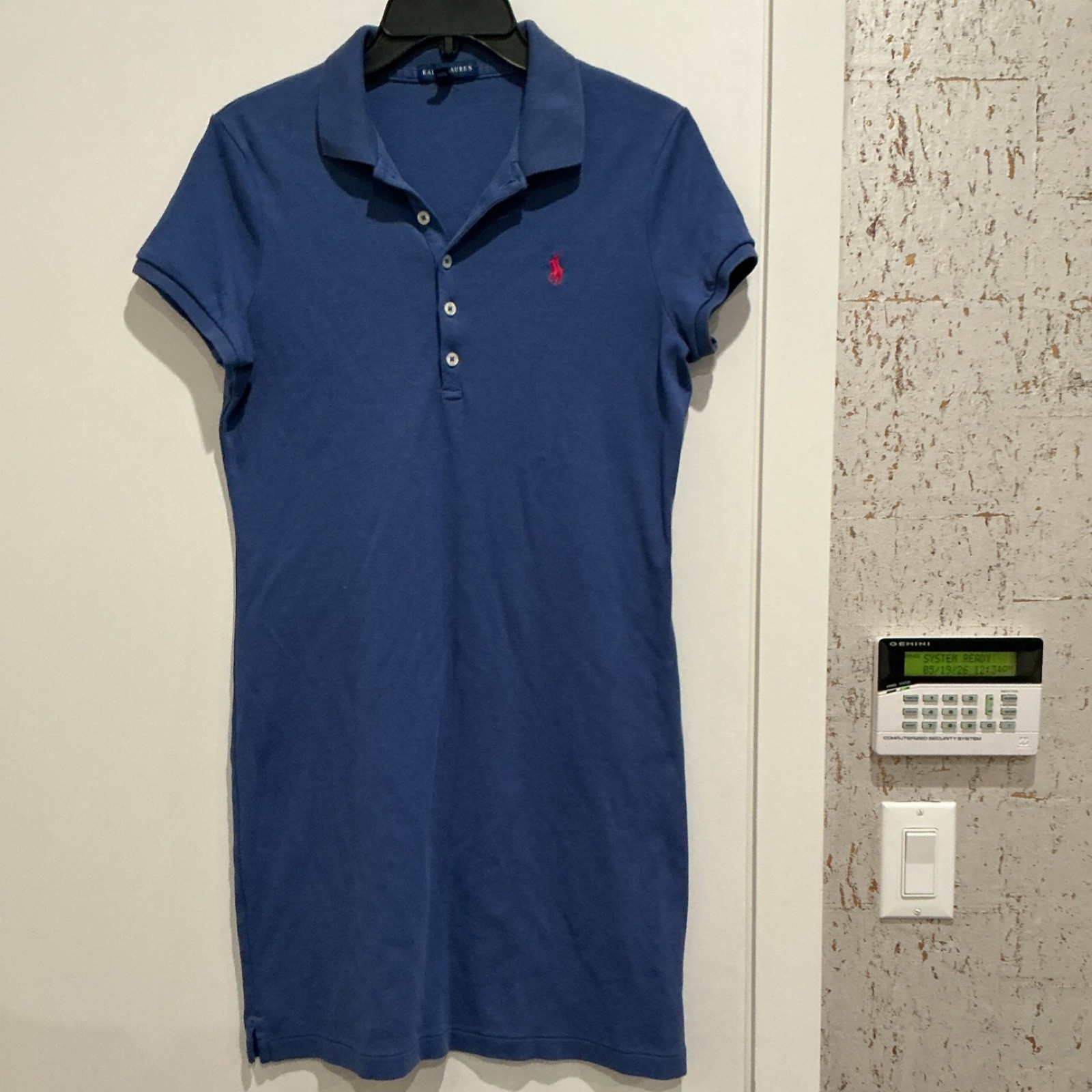 Ralph Lauren Blue Solid Knit Polo Shirt Dress Collared Button Logo Mini Size M