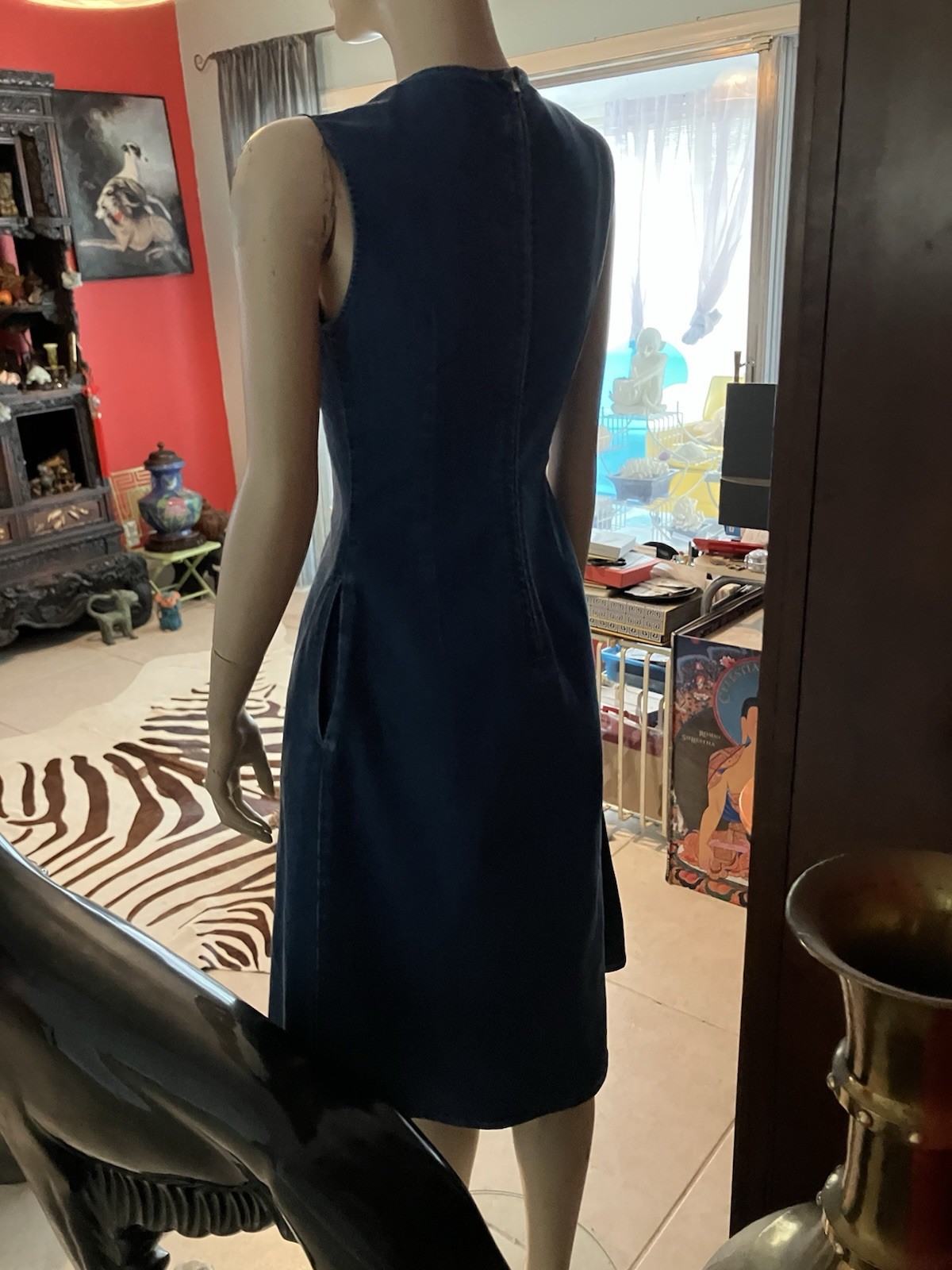 STELLA MCCARTNEY ZIP Back BLUE DENIM SLEEVELESS DRESS SIZE IT 36 US 0 Deep V