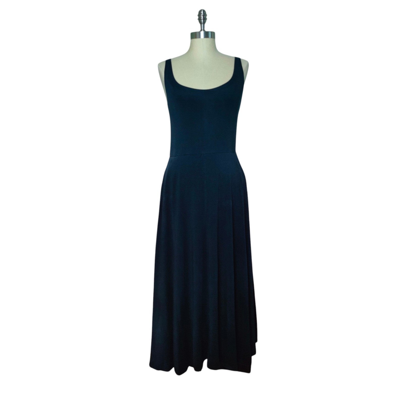 Quince Womens Tencel Jersey Fit & Flare Dress Black Sleeveless Midi Large