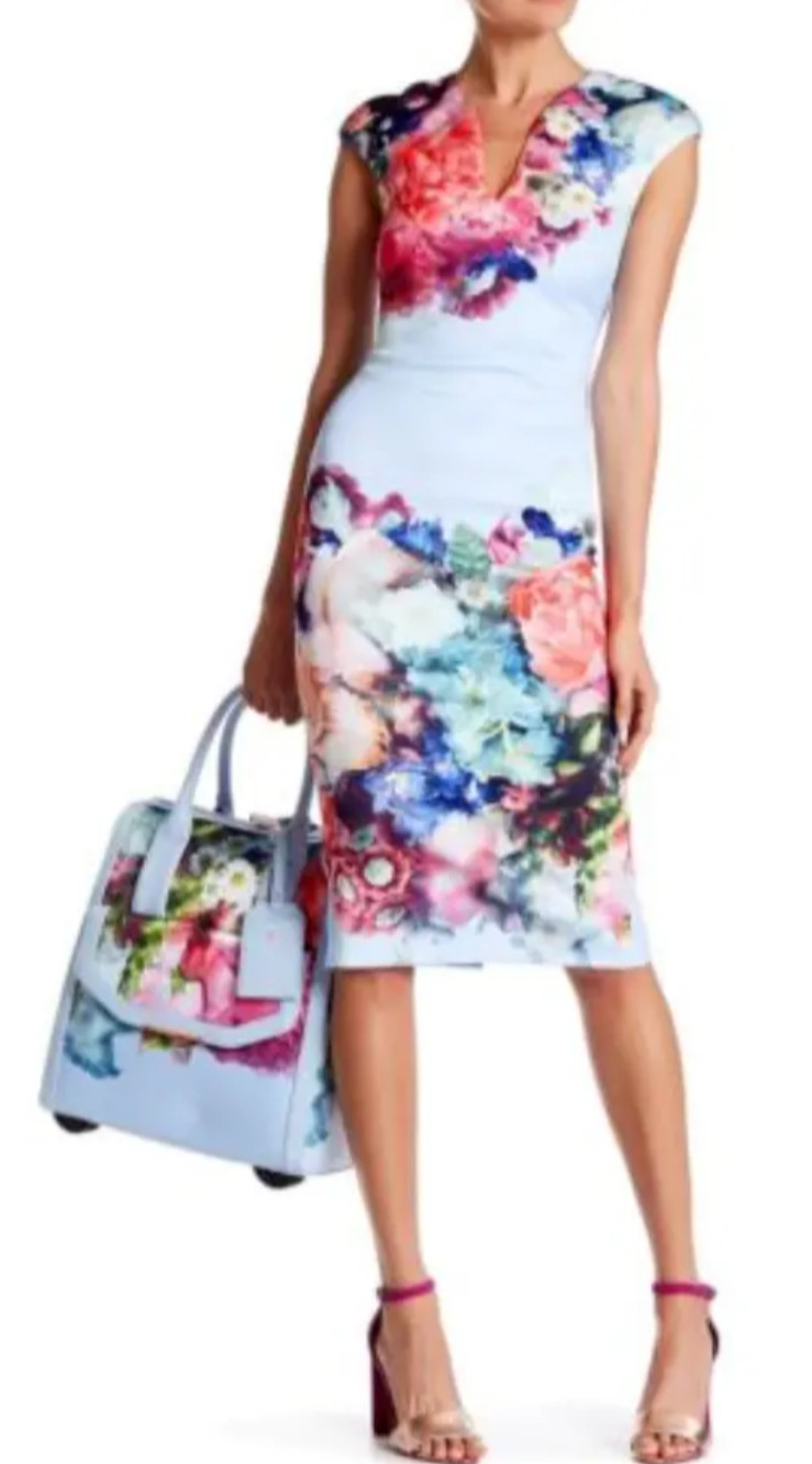 Ted Baker Light-Blue Brynee Focus-Bouquet Dress TB 4 (UK 14) US 10 (EUR 42)
