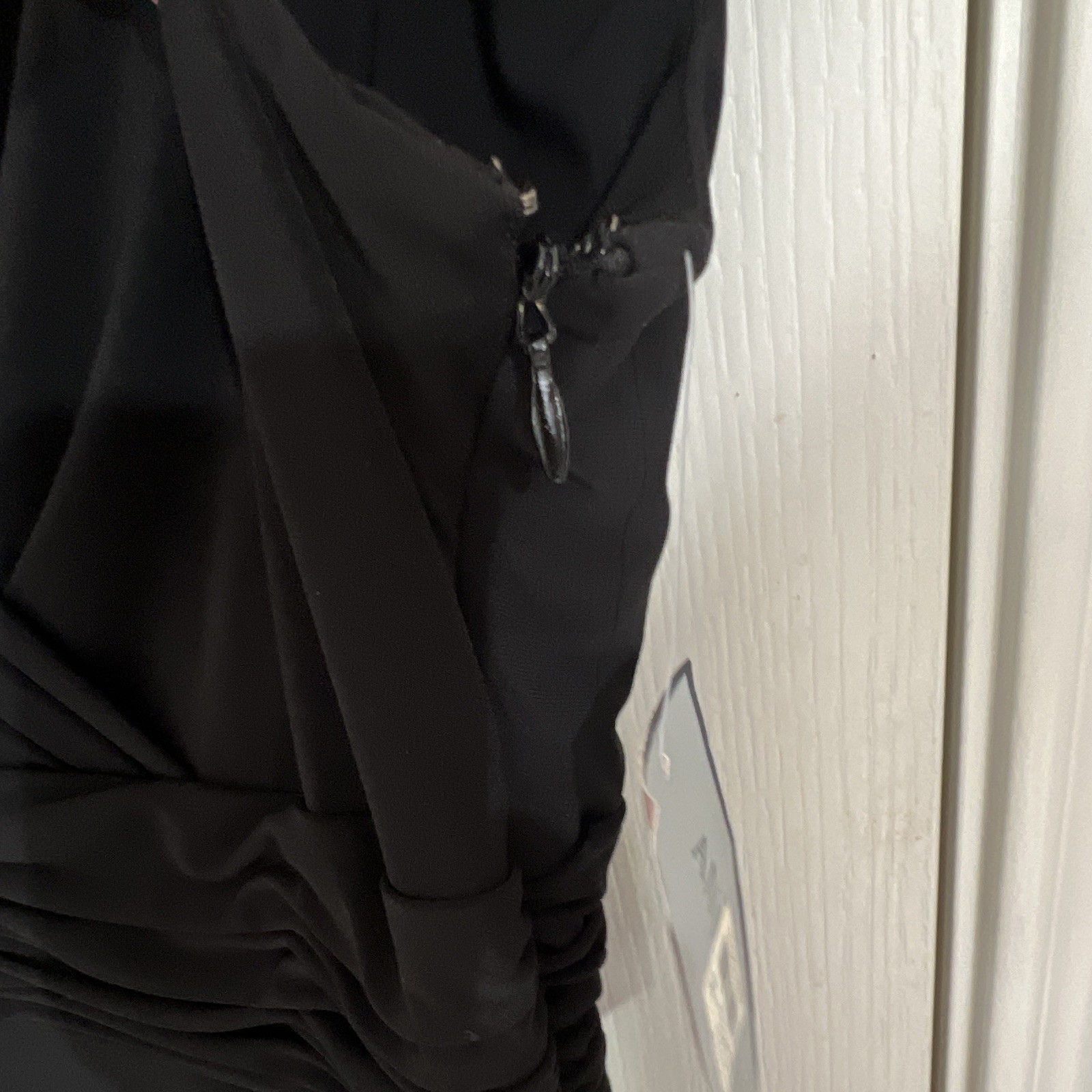 NWT Anne Klein Black Dress Size 12 Wrap Ruched Cap Sleeve Office Cocktail $148