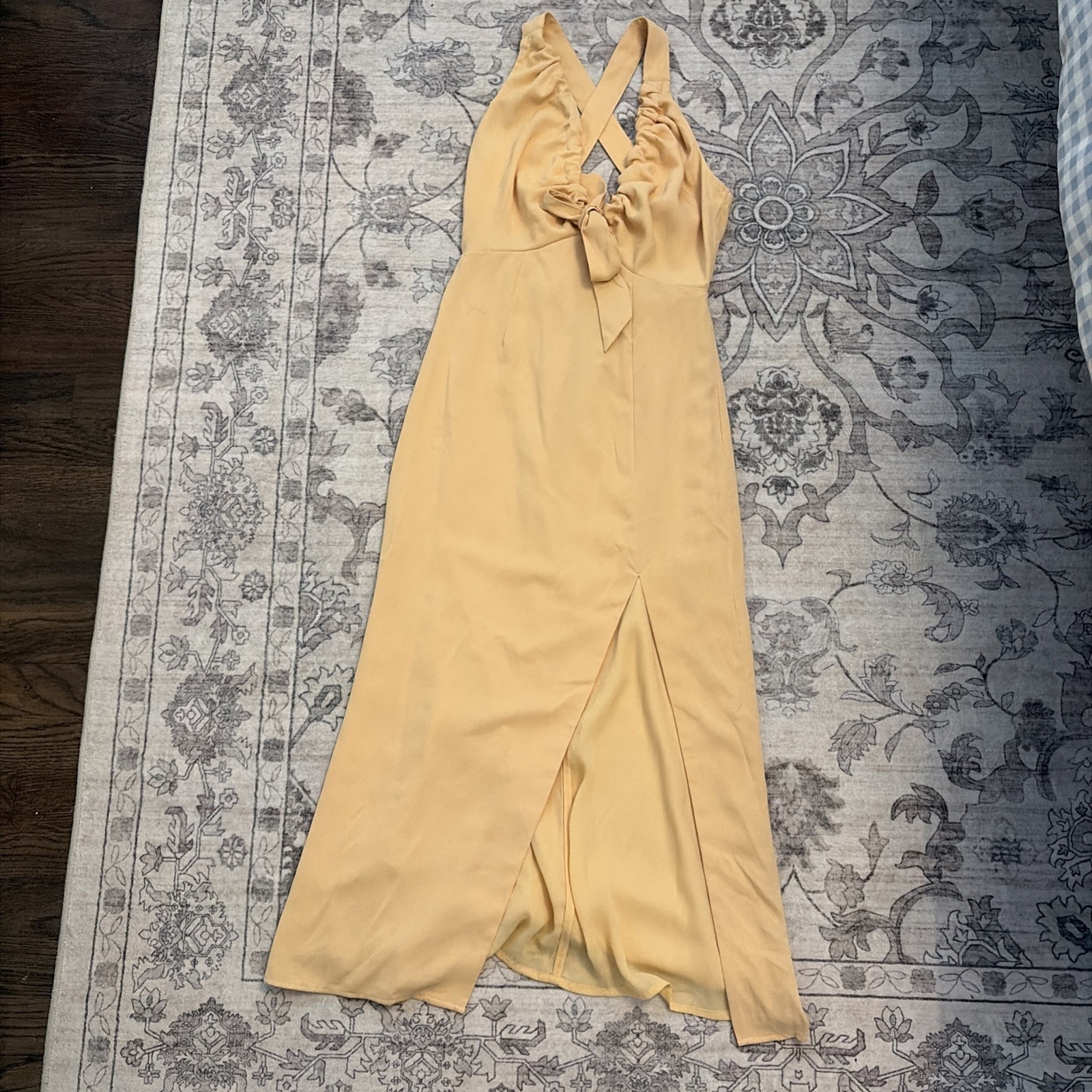 Abercrombie & Fitch Dress Midi Slip Cinched V Neck Yellow Women XS Wedding Boho