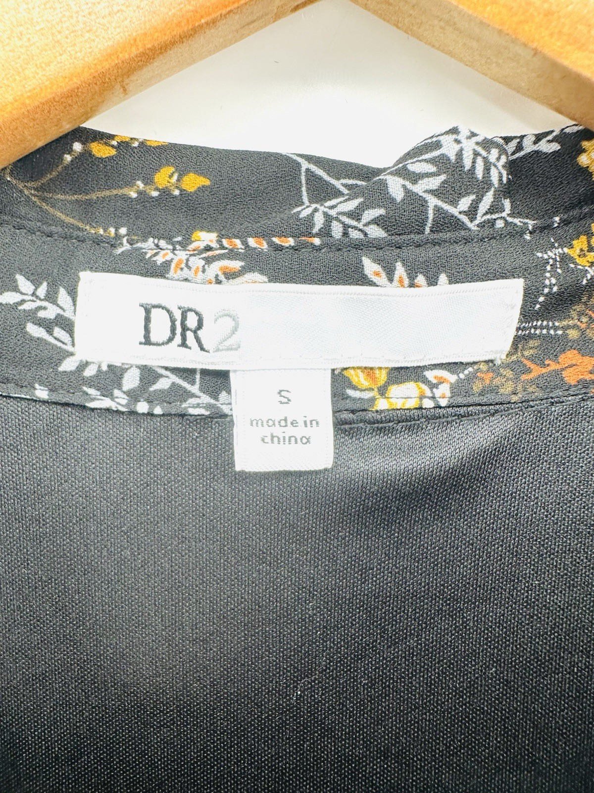 DR2 Womens Small Black Floral Shirt Dress Tie Waist Button Front Boho Midi QQ27