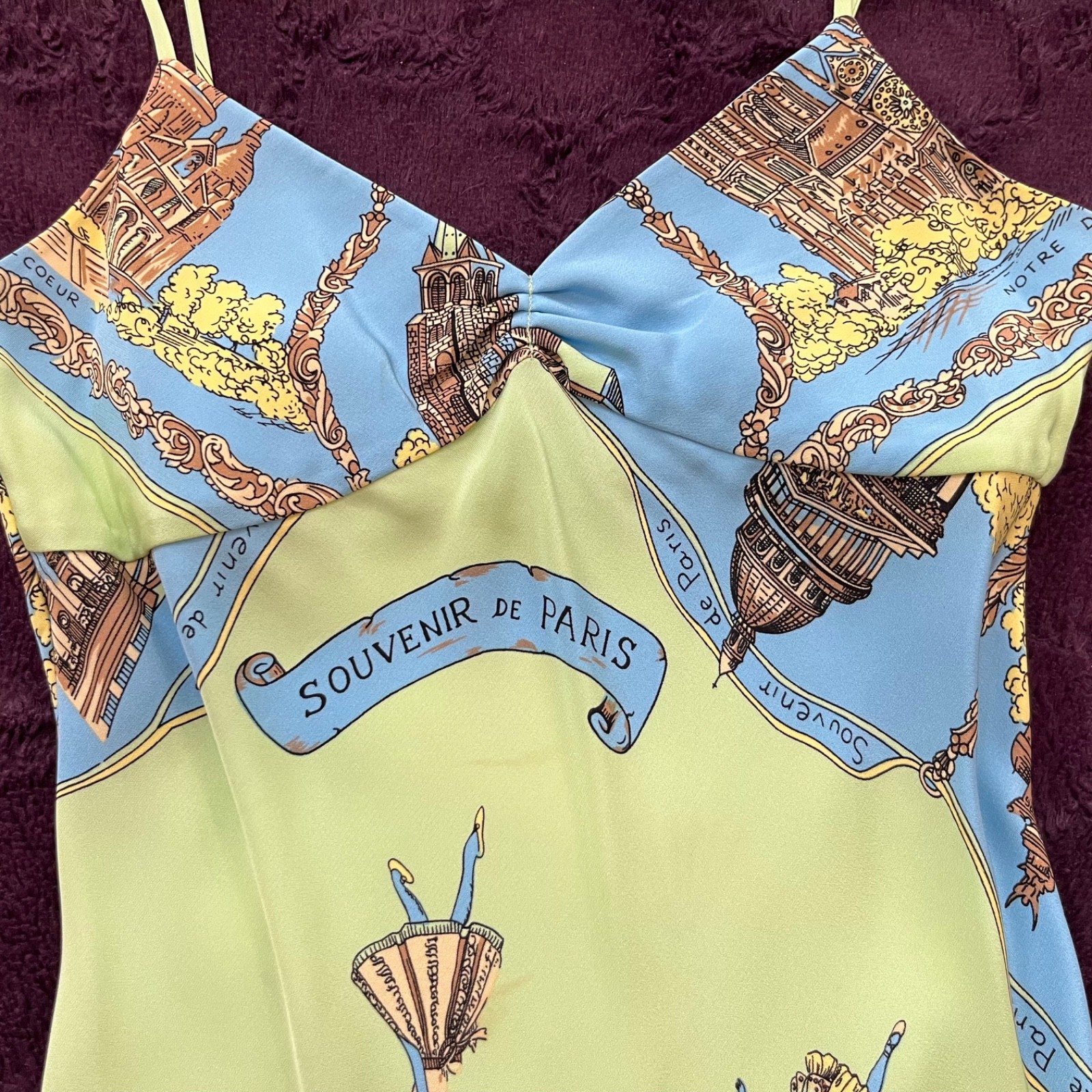 Vtg RARE Tibi Y2K “Paris Souvenir” Scarf Print 100% Silk Slip Dress Archival Sm