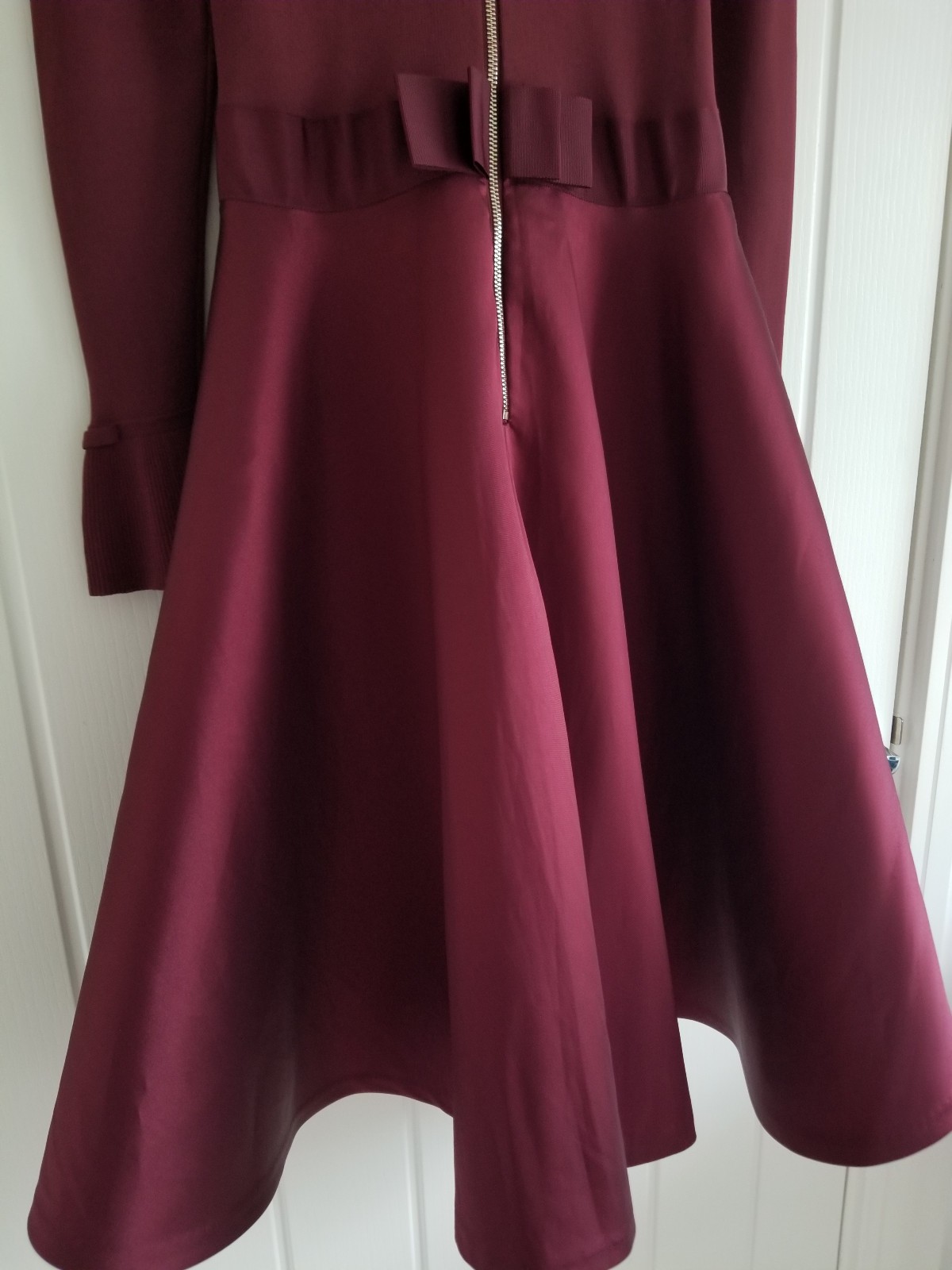 Ted Baker Zadi Midi Dress Knitted Bodice Burgundy Red Long Sleeve Size UK 12 / 3