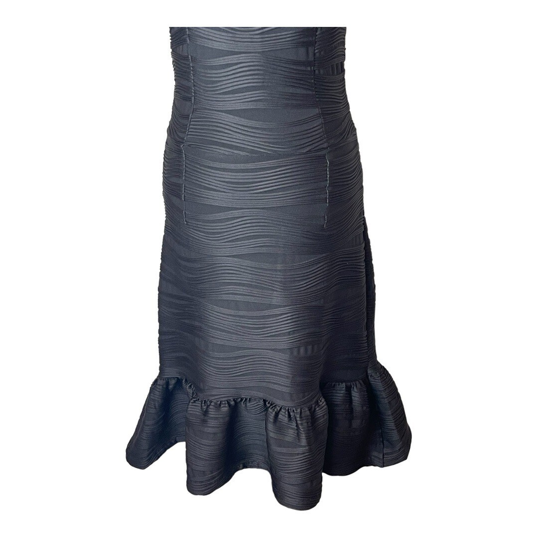 Opening Ceremony Dress Women Medium Black Wavy Stripe Lotus Mini Cocktail Party