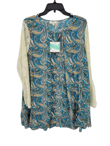 Umgee Dress Womens Medium Blue Paisley Lace Bell Sleeve Boho Flowy Peasant NWT