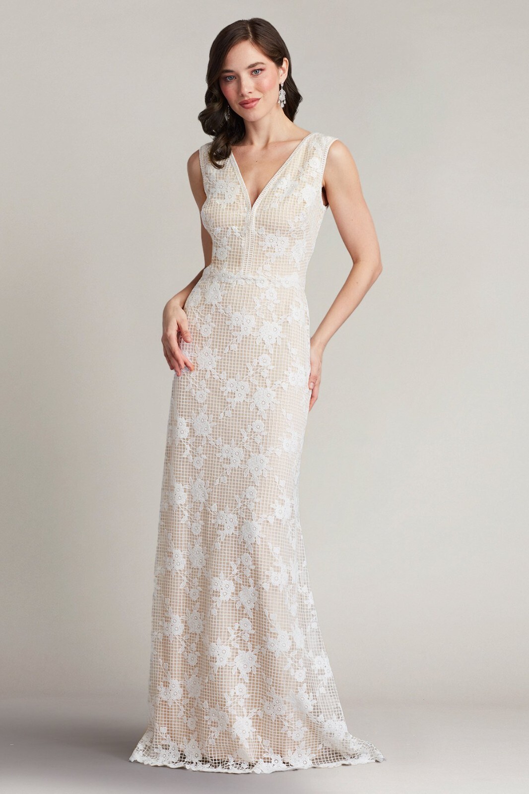 TADASHI SHOJI Windsor White Nude Floral Embroidered Lace Bridal Wedding Gown 12