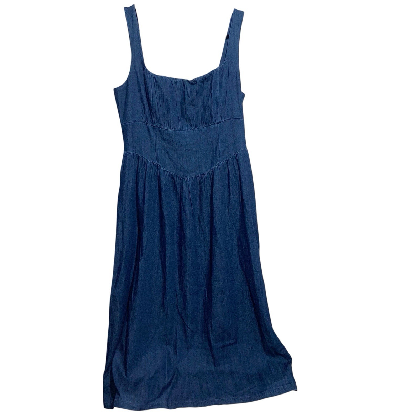 Gap Dress Womens XL Denim Drop-Waist Corset Midi Dark Wash Pockets Smocked NWT