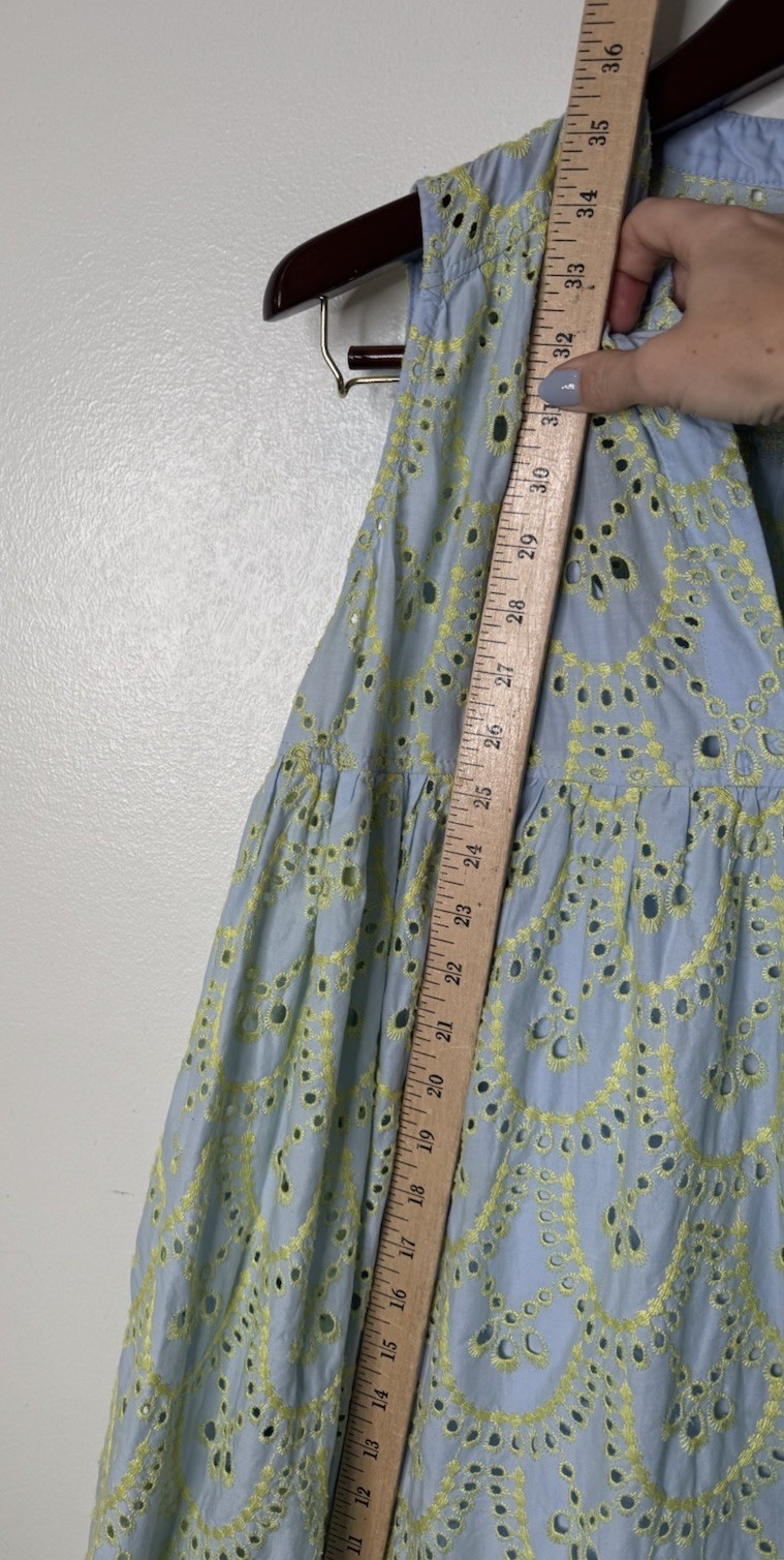Anthropologie Devotion Twins Amorgos Dress S Blue Lime Embroidered Cotton Luxury