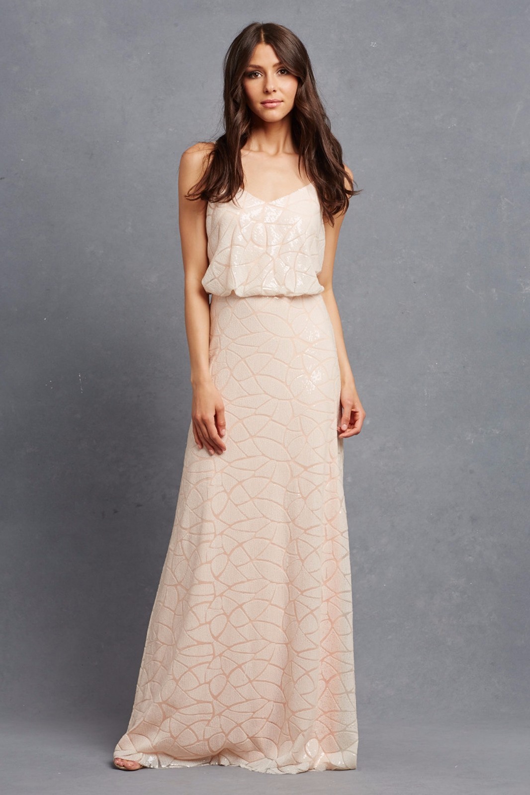 Donna Morgan ‘Olivia’ Spaghetti Strap Sequin Blouson Gown (size 12)