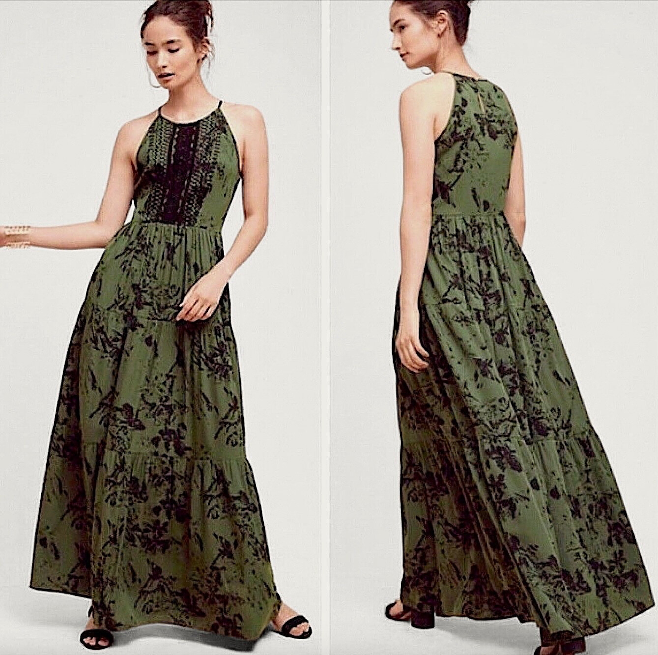 ANTHROPOLOGIE Ranna Gill Herbaliste Maxi Dress Womens Size 2 Floral Halter Green