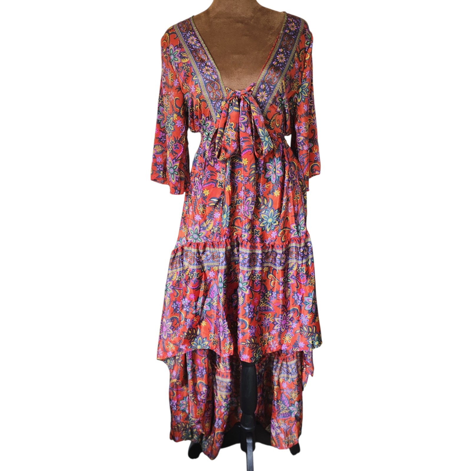 India Boutique Dress One Size Satin Hi Low Elastic Bohemian Lightweight Summer