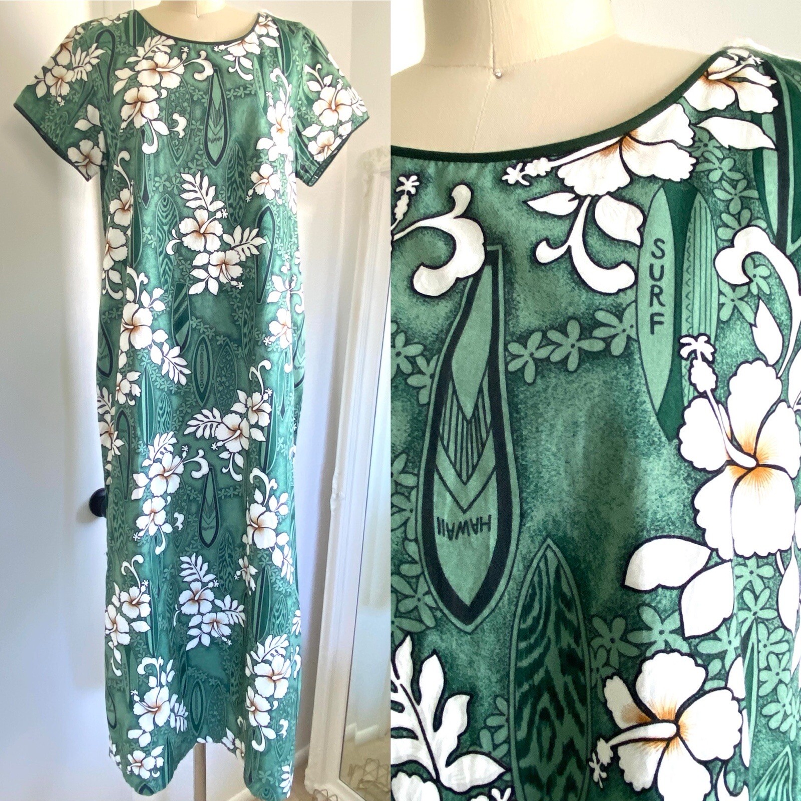 Pristine Vintage Island Aloha Wear Hawaiian Surf hula muumuu dress size large