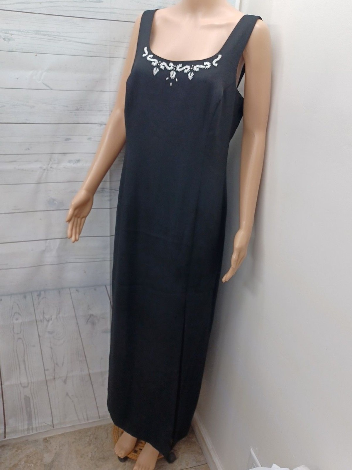 JR Nites Caliendo Sleeveless Black Maxi Dress Long Side Slit Petite 14P