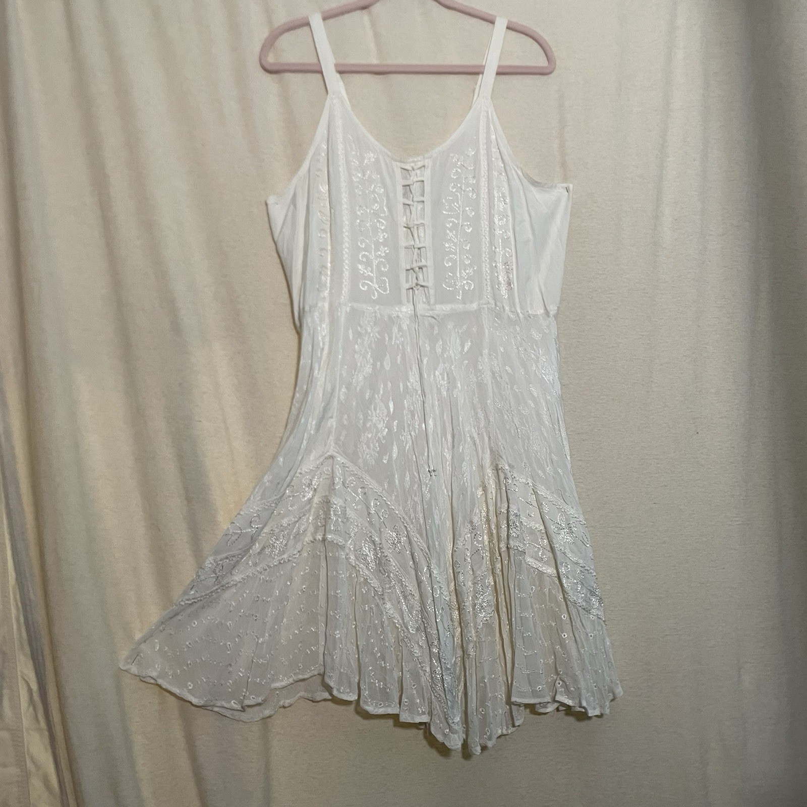 NWT Sundress Ivory Lace Up Corset Boho Dress Embroidered Cottagecore Festival
