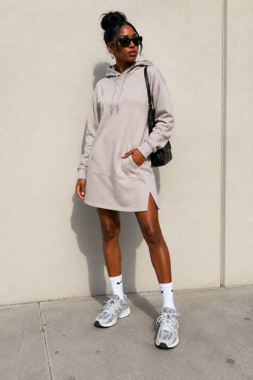 Beige Hoodie Sweatshirt Dress Small Casual Lounge Athleisure Cozy Chic Soft