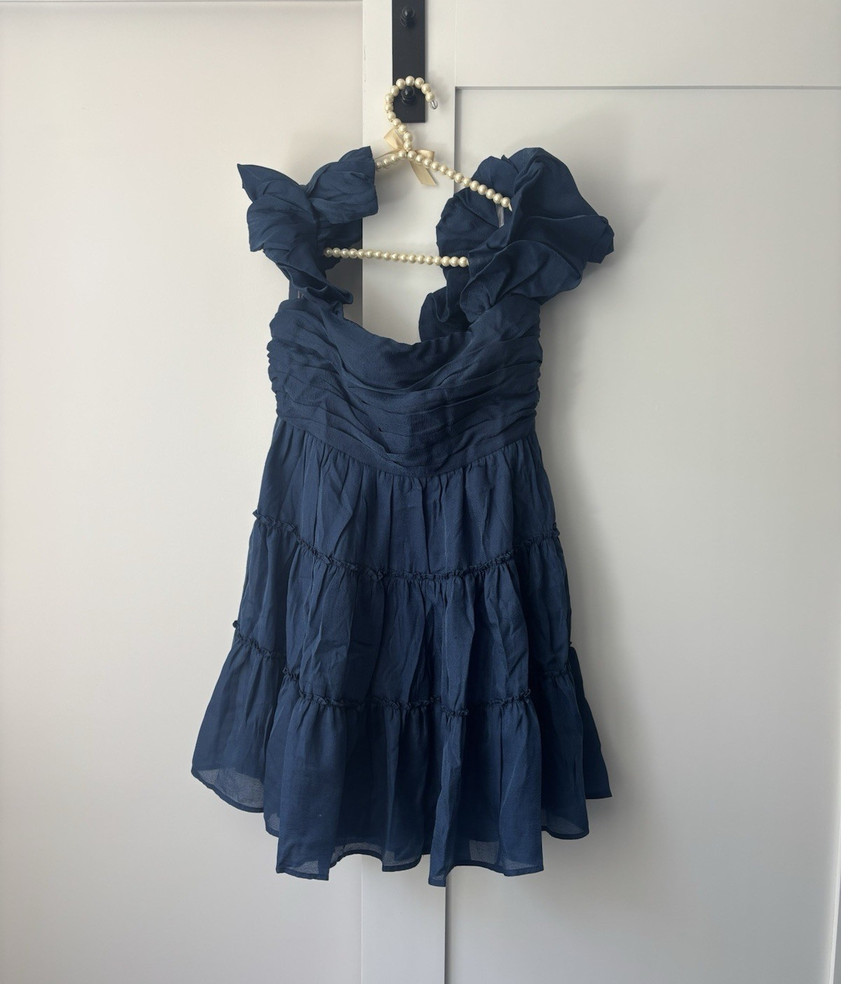 Altar’d State Blue Solid Tiered Ruffle Sleeveless Mini Dress Women Size L