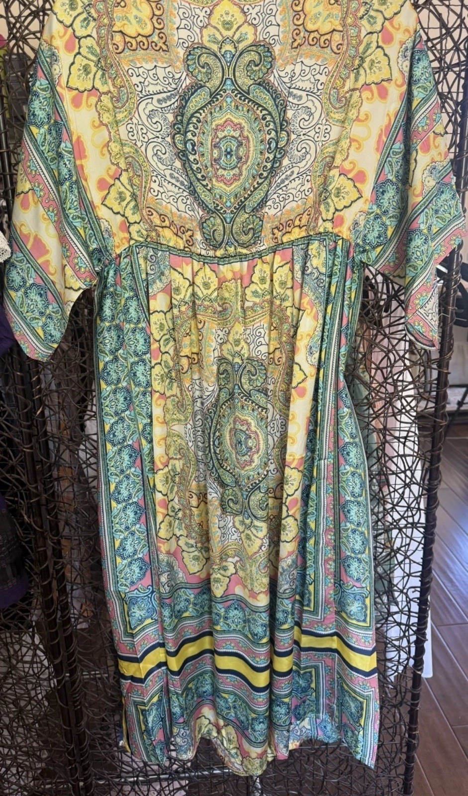 Sundance Bella Verona Boho- (L) Printed Paisley Scarf Print Midi Dress NWOT