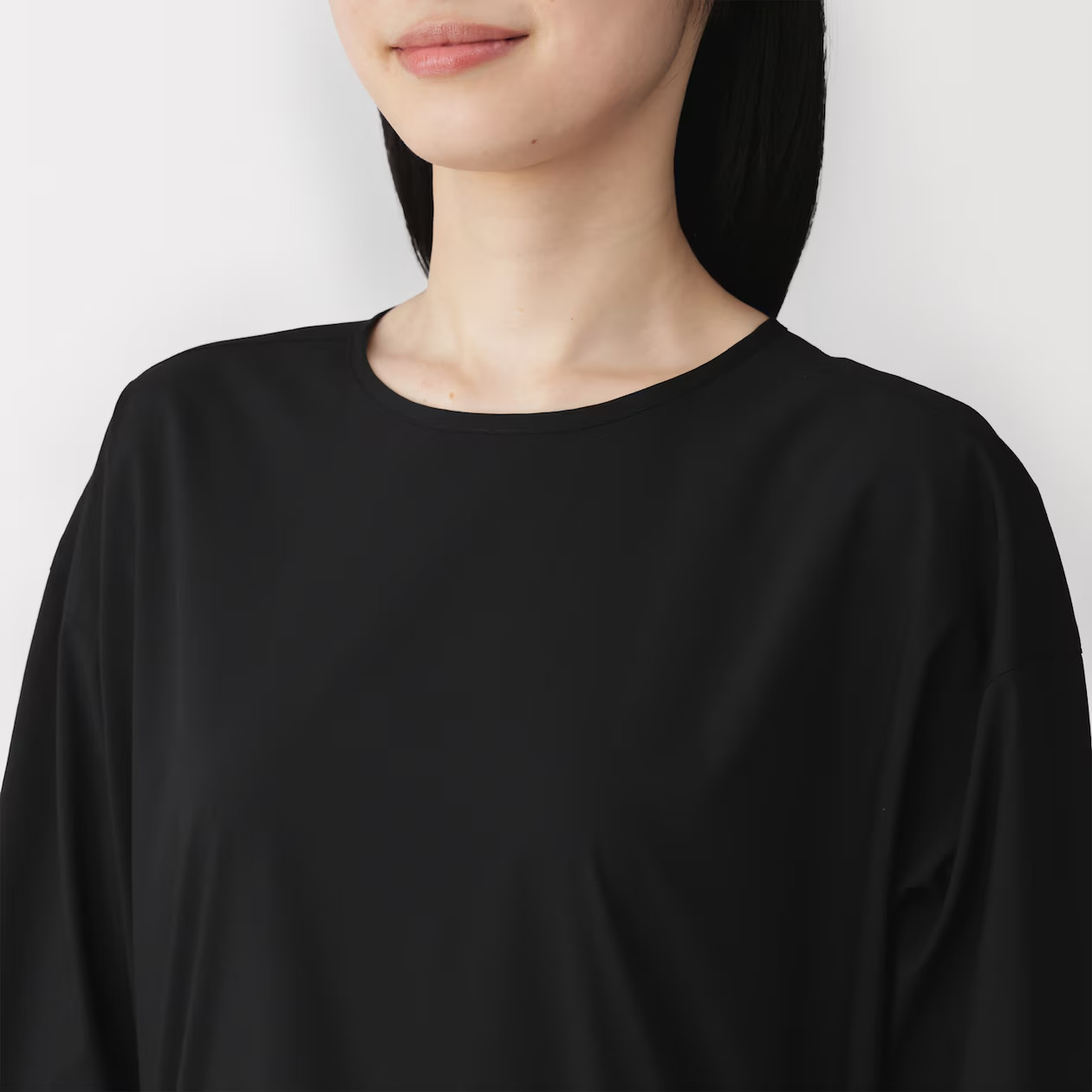 MUJI Womens Light Broadcloth Pullover Dress Black FedEx