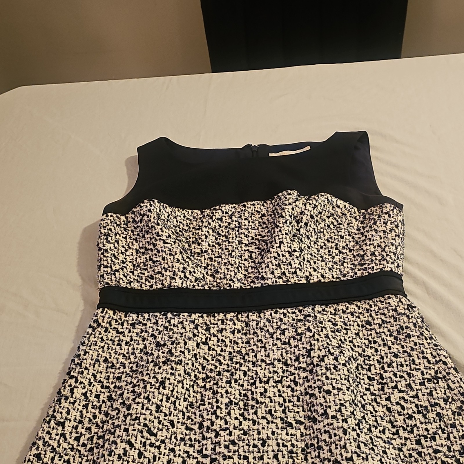 Calvin Klein Black White Houndstooth Fit & Flare Knee Dress Sleeveless 6