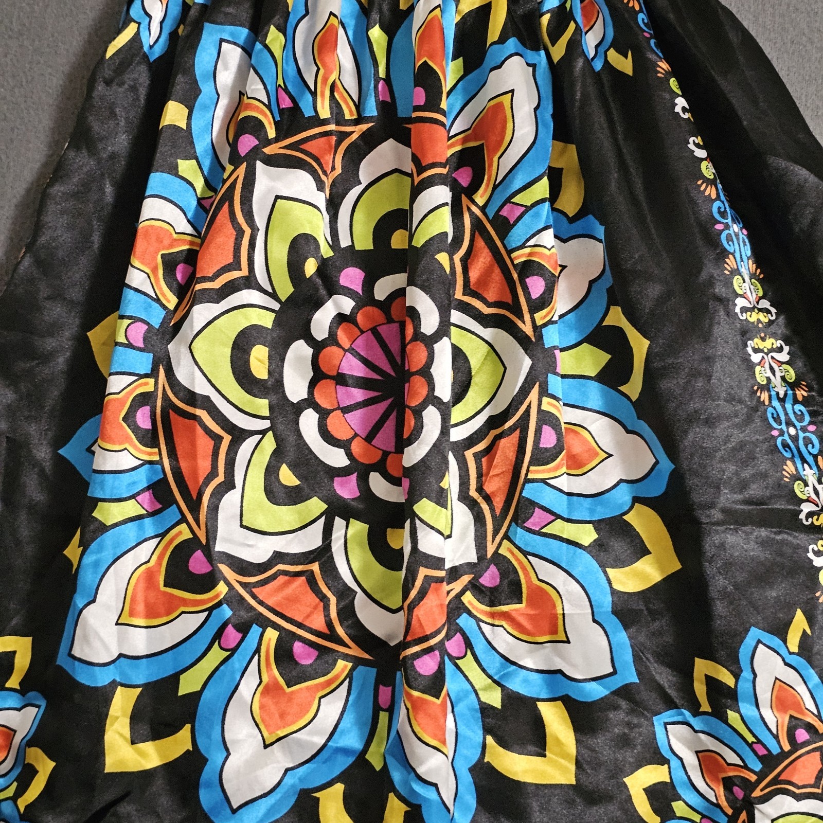 Ocean Breeze Large 100% Polyester Black Dress Stain Glass Print Strapless