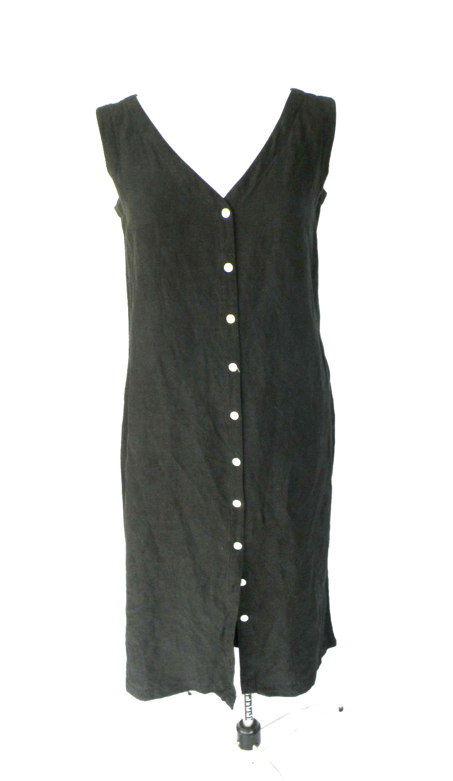 Kenzo Paris washed black silk linen dress Vintage L FR42 button down NO STRETCH
